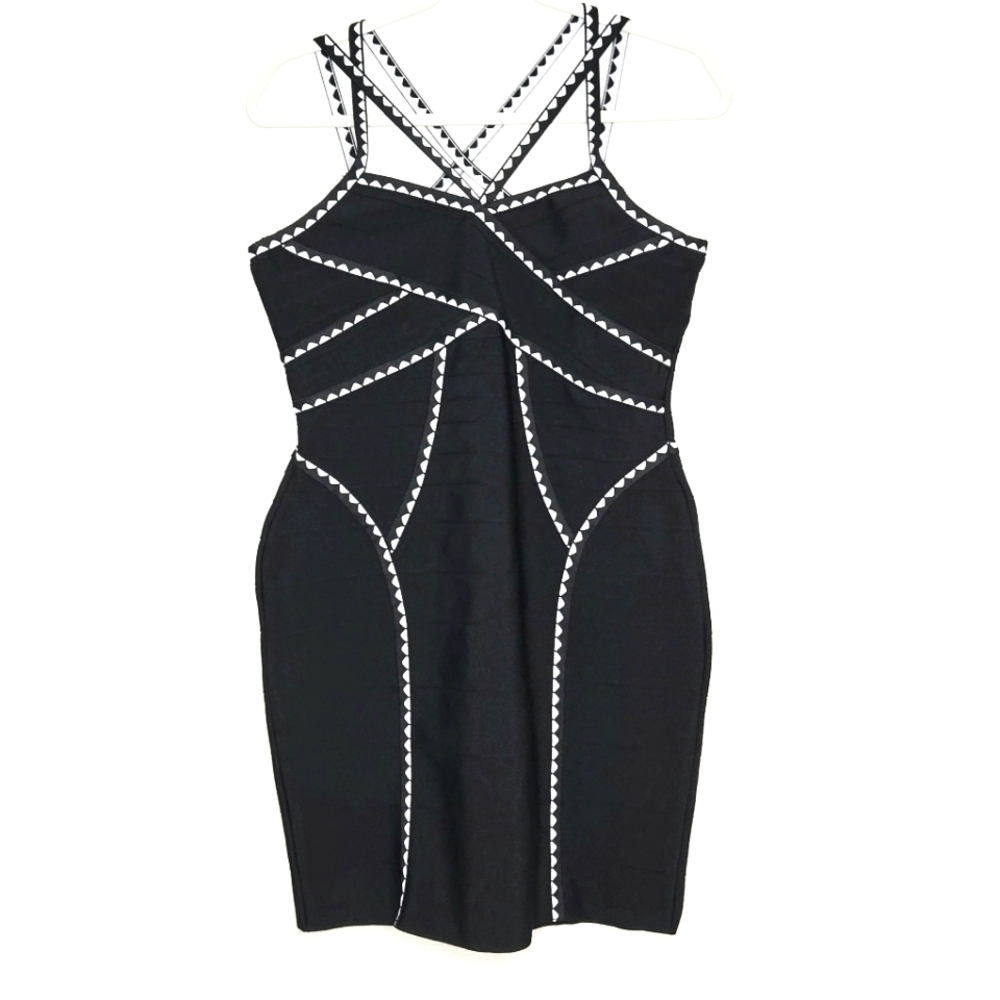 Hybrid & Company Strappy Bandage Dress. XL, Black/white